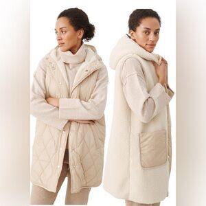Part Two REVERSIBLE Quilted & Teddy Fleece Hooded Gilet Vest Cream NWT